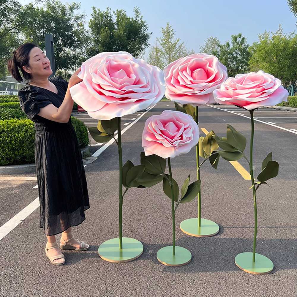 장미꽃 조화 인테리어 웨딩 소품 조경 대형 꽃장식 140x40cm (다홍) - 상세 이미지 5