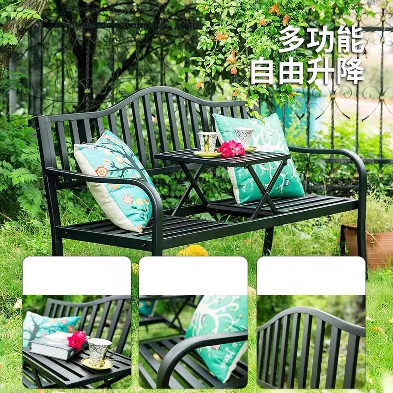 야외 더블체어 벤치 2인용 테이블체어 변형 야외의자 세트 1.25m 미니 사이즈 블랙 - 상세 이미지 4