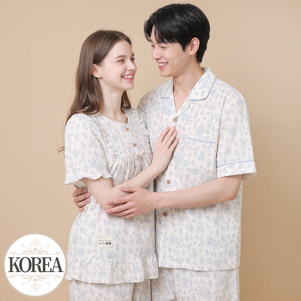 커플 잠옷 여성 남자 파자마 상하세트 신혼 원피스 홈웨어 - 상세 이미지 3