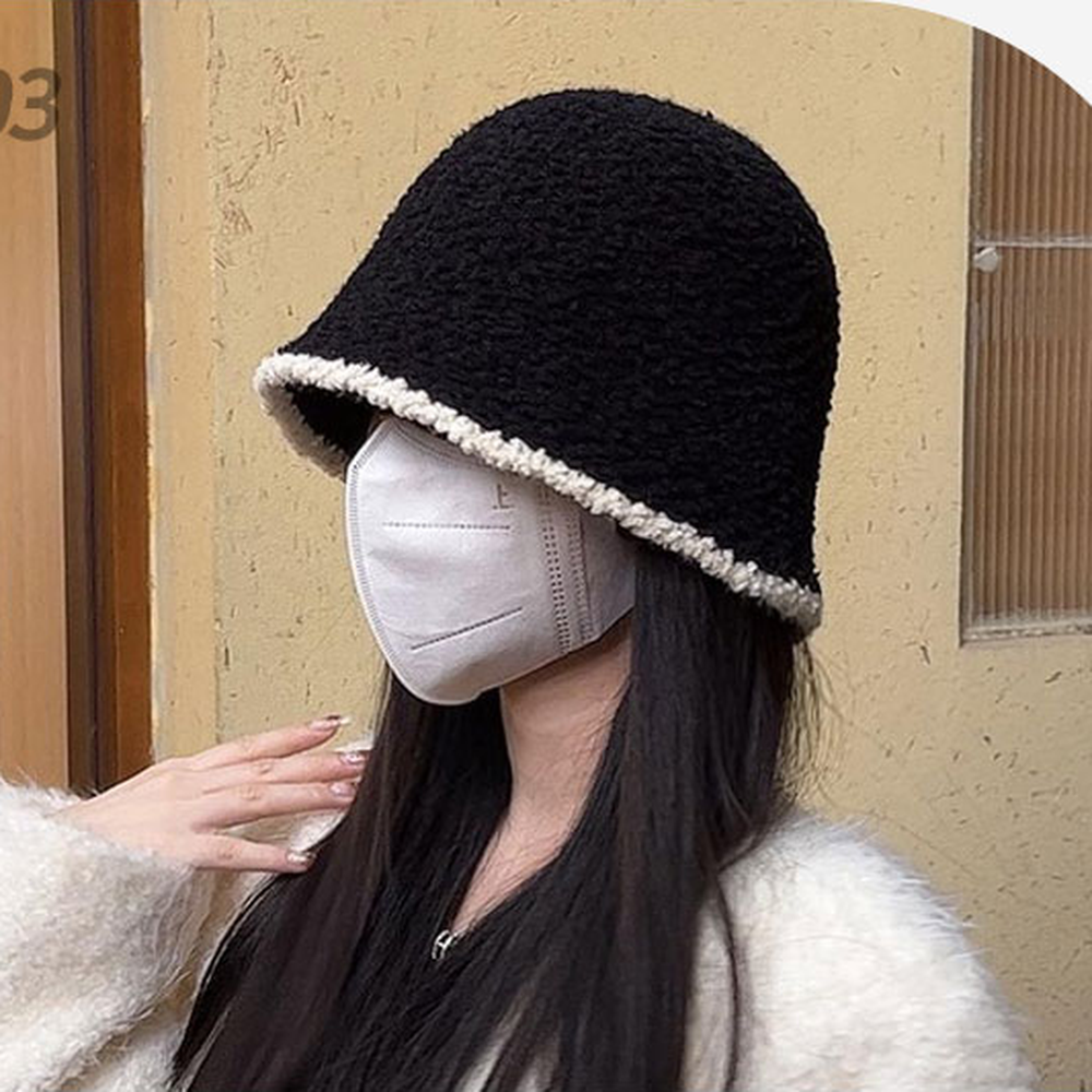 뽀글이재질여성패션버킷햇 겨울데일리룩겨울코디벙거지모자 얼굴작아보이는니트모자 - 상세 이미지 2