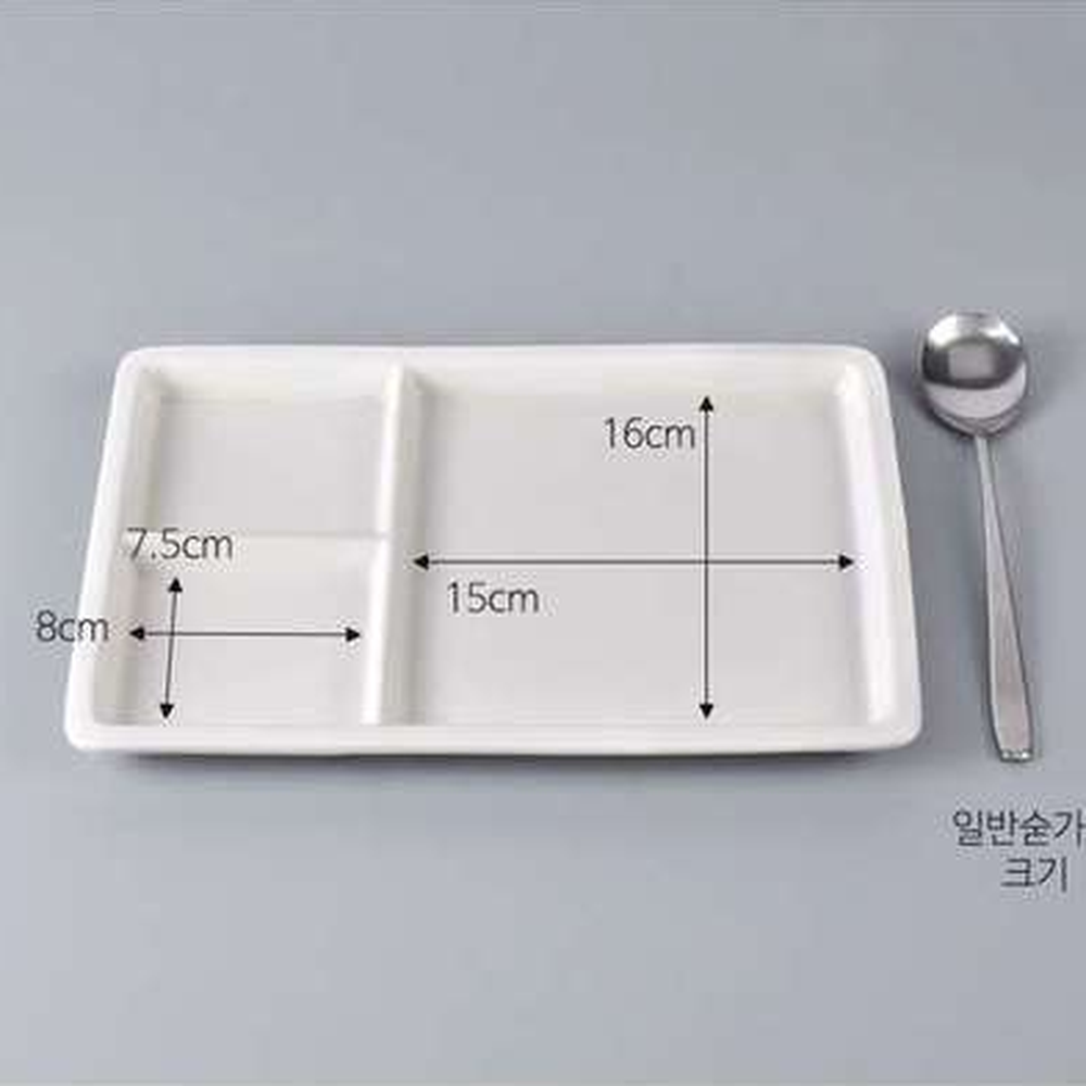 정갈한도자기그릇 하이본한정식사각접시 백색고급식기나눔접시 3칸접시 - 상세 이미지 3