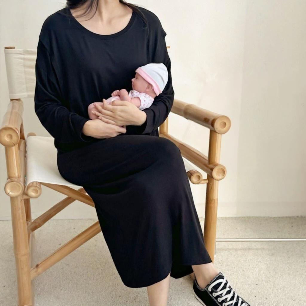 블룸마터니티 루즈핏 긴팔 수유원피스 수유잠옷 - 상품 이미지