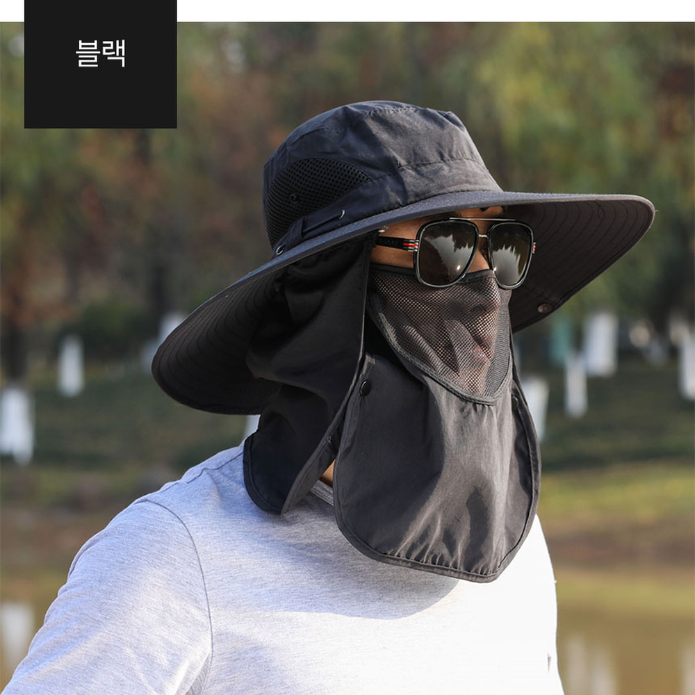 남녀공용캠핑용썬캡 스냅단추아웃도어여름모자 메쉬소재등산모자 360도차단 - 상세 이미지 5