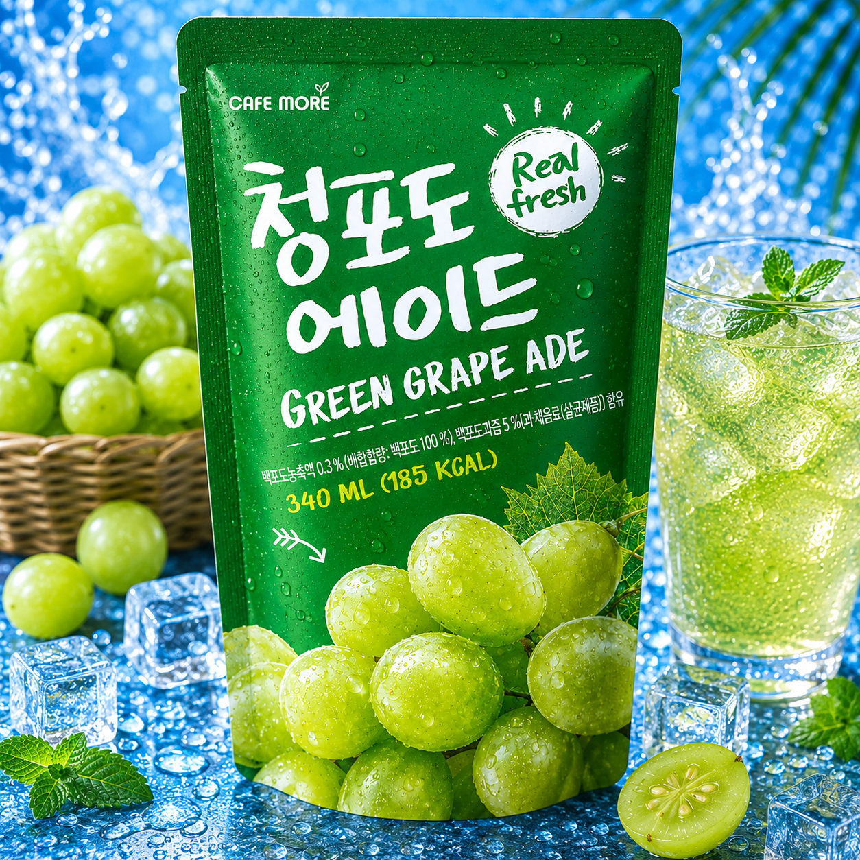 카페모어 빅 청포도 에이드 340ml (8개입x5 총40팩) 음료 파우치 휴대 ADE - 상세 이미지 3