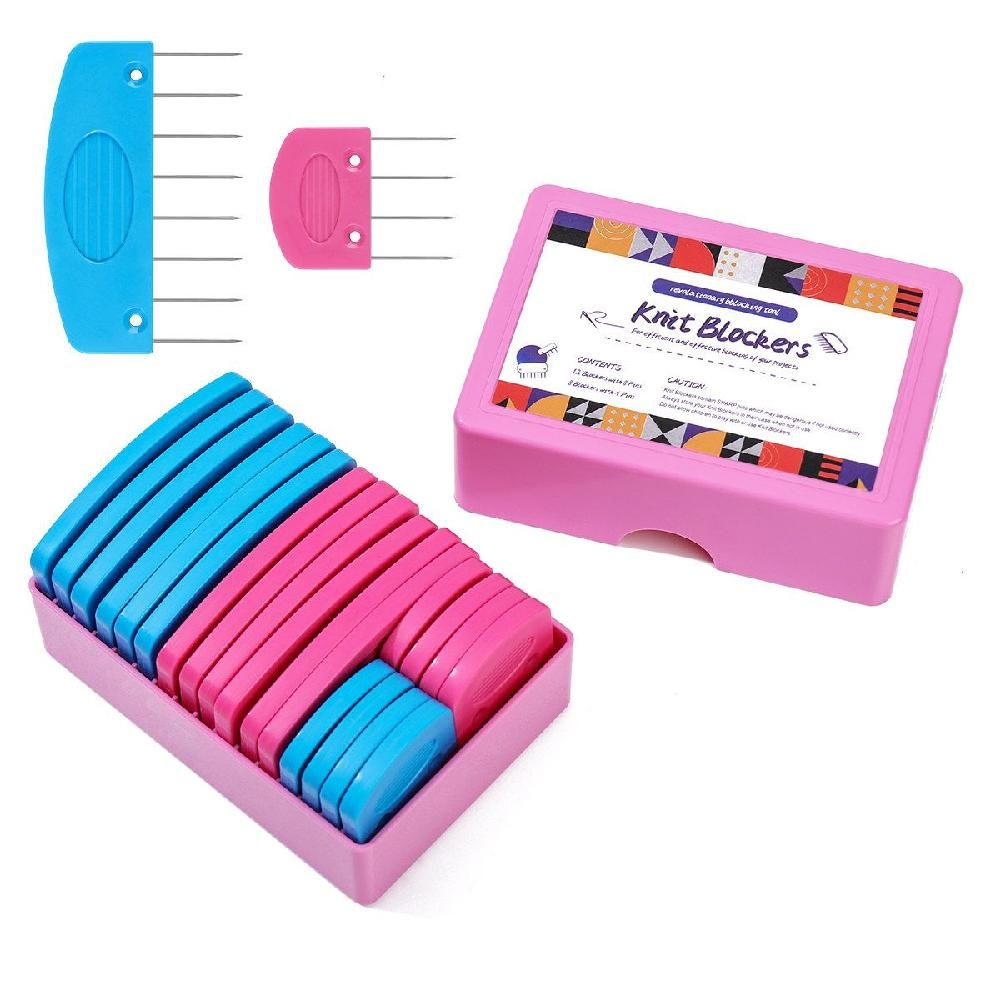 니트블로커 세트 뜨개질 핀 DIY 매트 크로셰 블로킹 핑크 - 상품 이미지