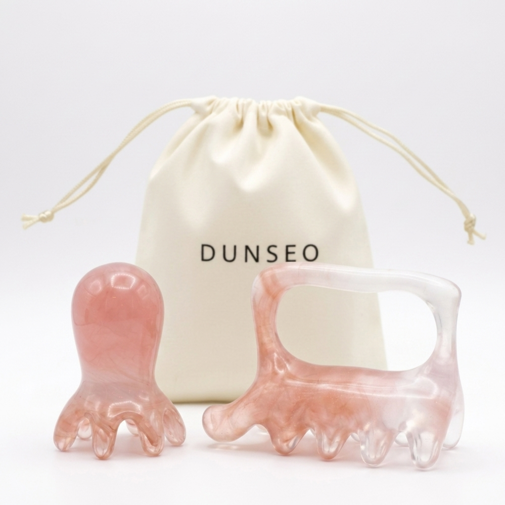 DUNSEO 문어 괄사 + 웨이브바디 괄사 + 파우치 set 두피 마사지기 몸 리프팅 림프 - 상품 이미지