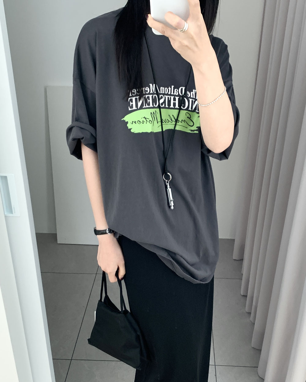 [일부당일] 썸머 모션 반팔티 팔뚝커버 빈티지 프린트 롱 오버핏 루즈핏 5부티 웨어링무드 (4c) 이미지 6