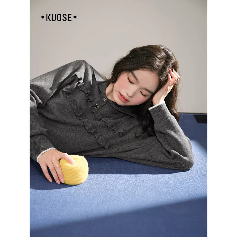 KUOSE 쿠오세 그레이 불규칙 카라 비대칭 롱 원피스 - 상세 이미지 4
