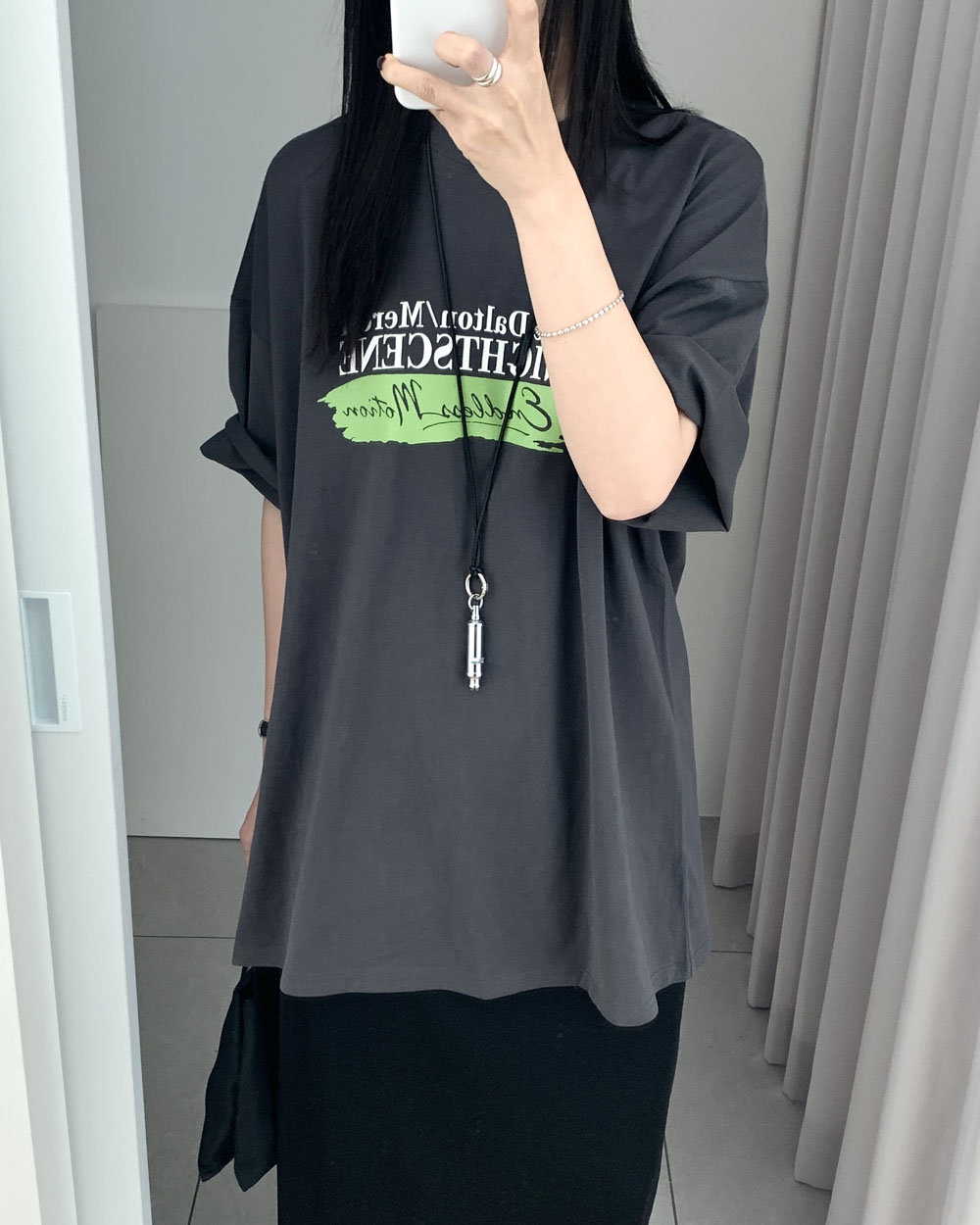 [일부당일] 썸머 모션 반팔티 팔뚝커버 빈티지 프린트 롱 오버핏 루즈핏 5부티 웨어링무드 (4c) 이미지 7