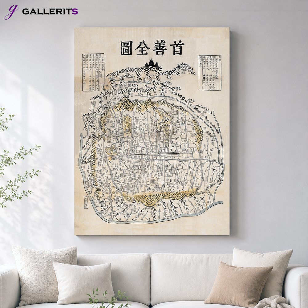 수선전도 조선시대 한양 서울 지도 김정호 그림 풍수 거실 액자 한국화 중형 - 상품 이미지