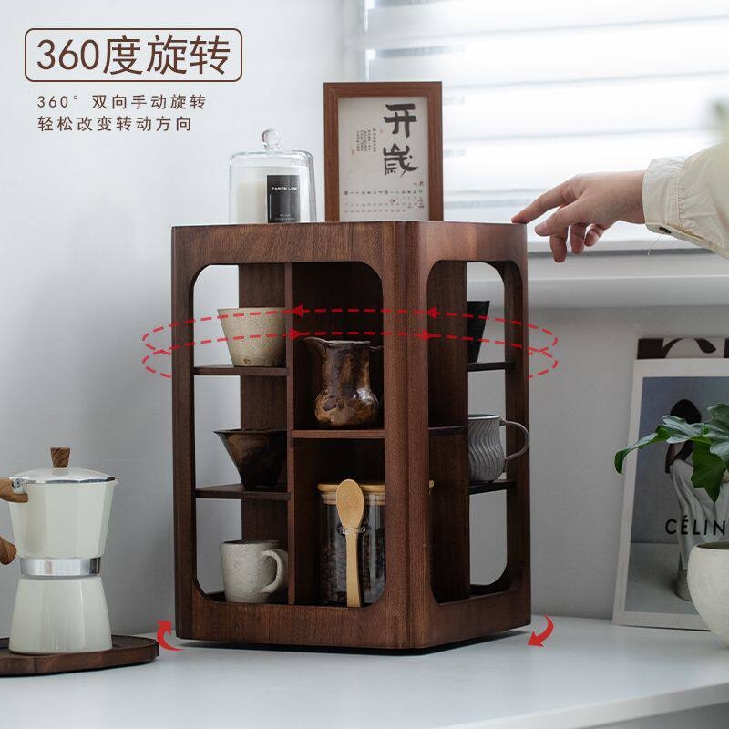 원목 회전형 4단 컵정리대 월넛 머그컵 수납선반 4단 월넛 회전형 28x28x42cm 1개 - 상세 이미지 3