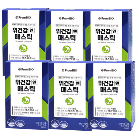 프롬바이오 위건강엔 매스틱 검 메스틱 위점막 보호 영양제 3g 15포 6개