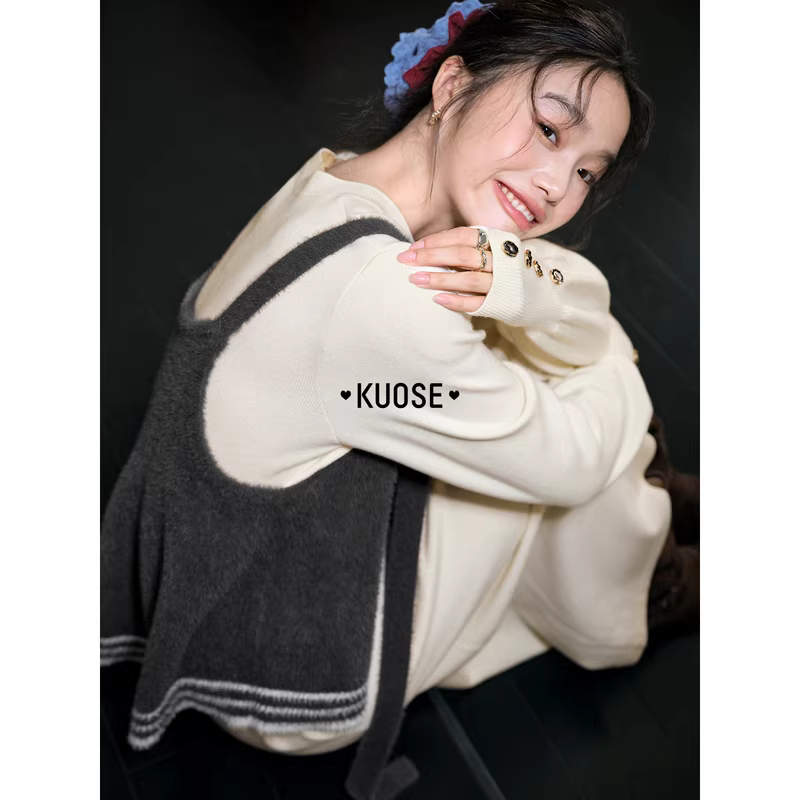 KUOSE 쿠오세 니트 롱 원피스 민소매 베스트 세트 - 상세 이미지 4