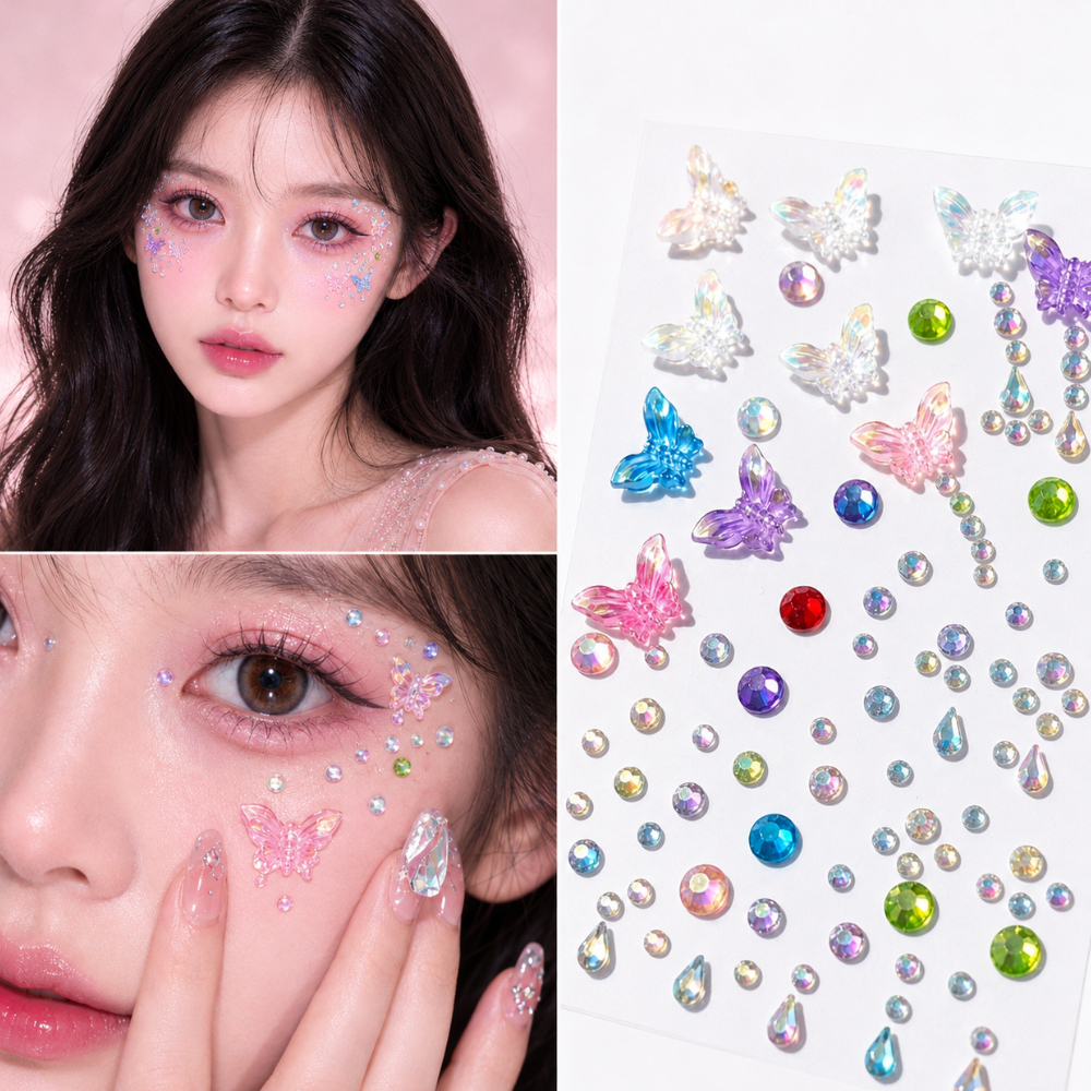 페이스 스티커 큐빅 메이크업 얼굴에붙이는 보석 주얼리 파츠 체육대회 공연 분장 소품 - 상세 이미지 3
