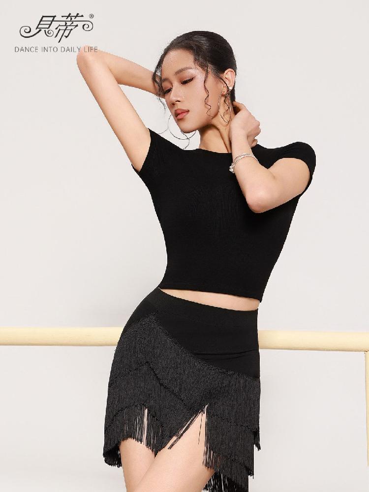 댄스복 상의 스커트 의상 라틴 댄스 왈츠 스포츠 블랙 S - 상세 이미지 2