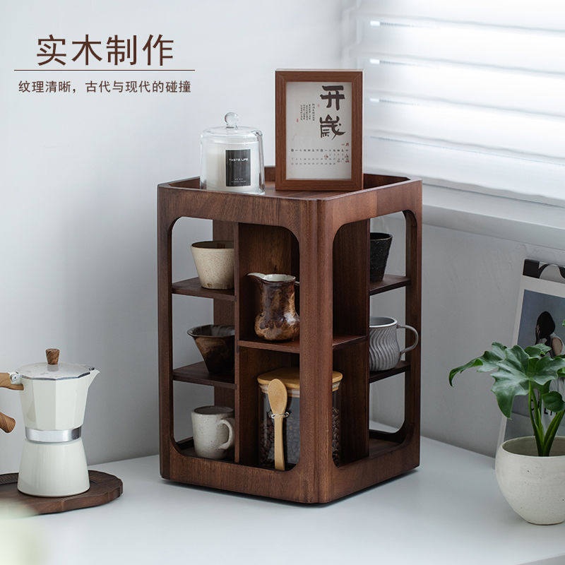 원목 회전형 4단 컵정리대 월넛 머그컵 수납선반 4단 월넛 회전형 28x28x42cm 1개 - 상세 이미지 4