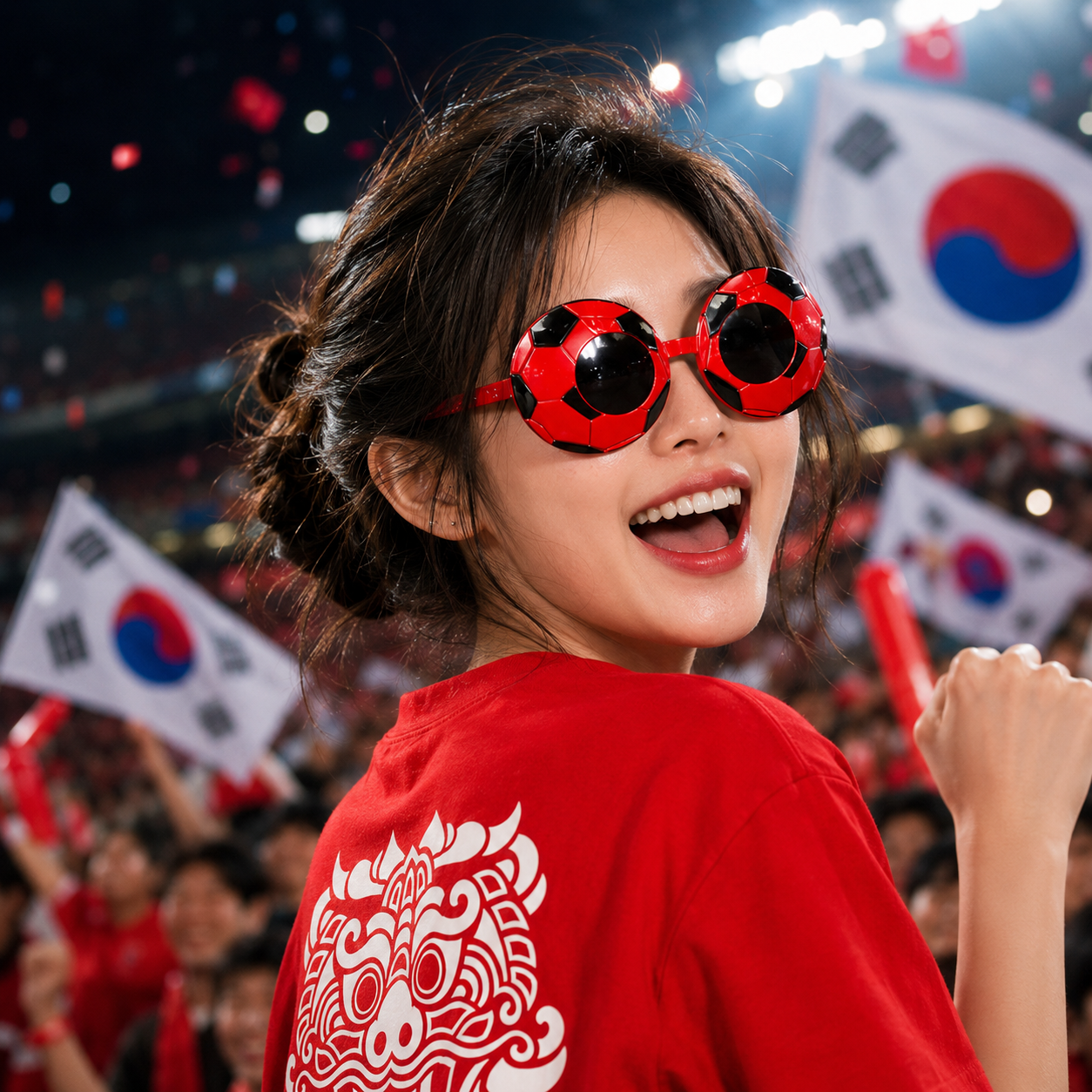 축구공 안경 레드 화이트 대한민국 응원 선글라스 파티소품 - 상세 이미지 2