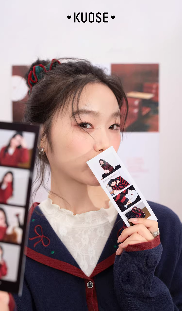 KUOSE 쿠오세 네이비 니트 가디건 스커트 세트 - 상품 이미지