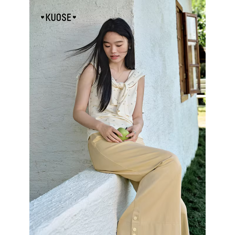 KUOSE 쿠오세 잔꽃무늬 크롭 긴팔 가디건 민소매 투피스 세트 - 상세 이미지 4