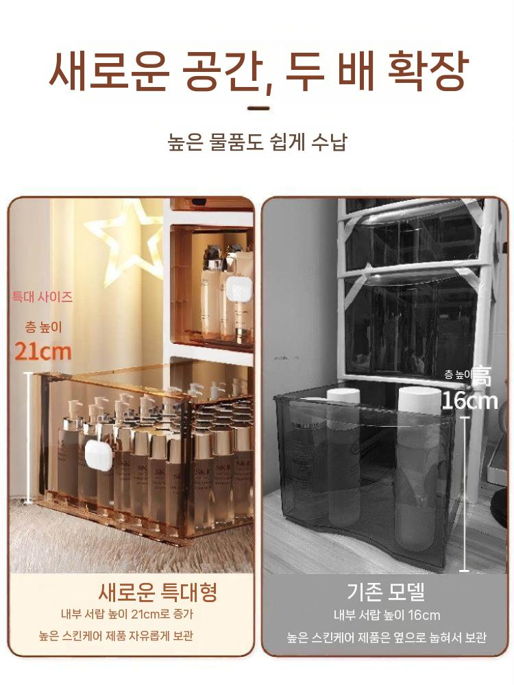 이동서랍장 바퀴달린서랍장 화장대 폭좁은 플라스틱 투명 틈새 중형 3단 - 상세 이미지 2