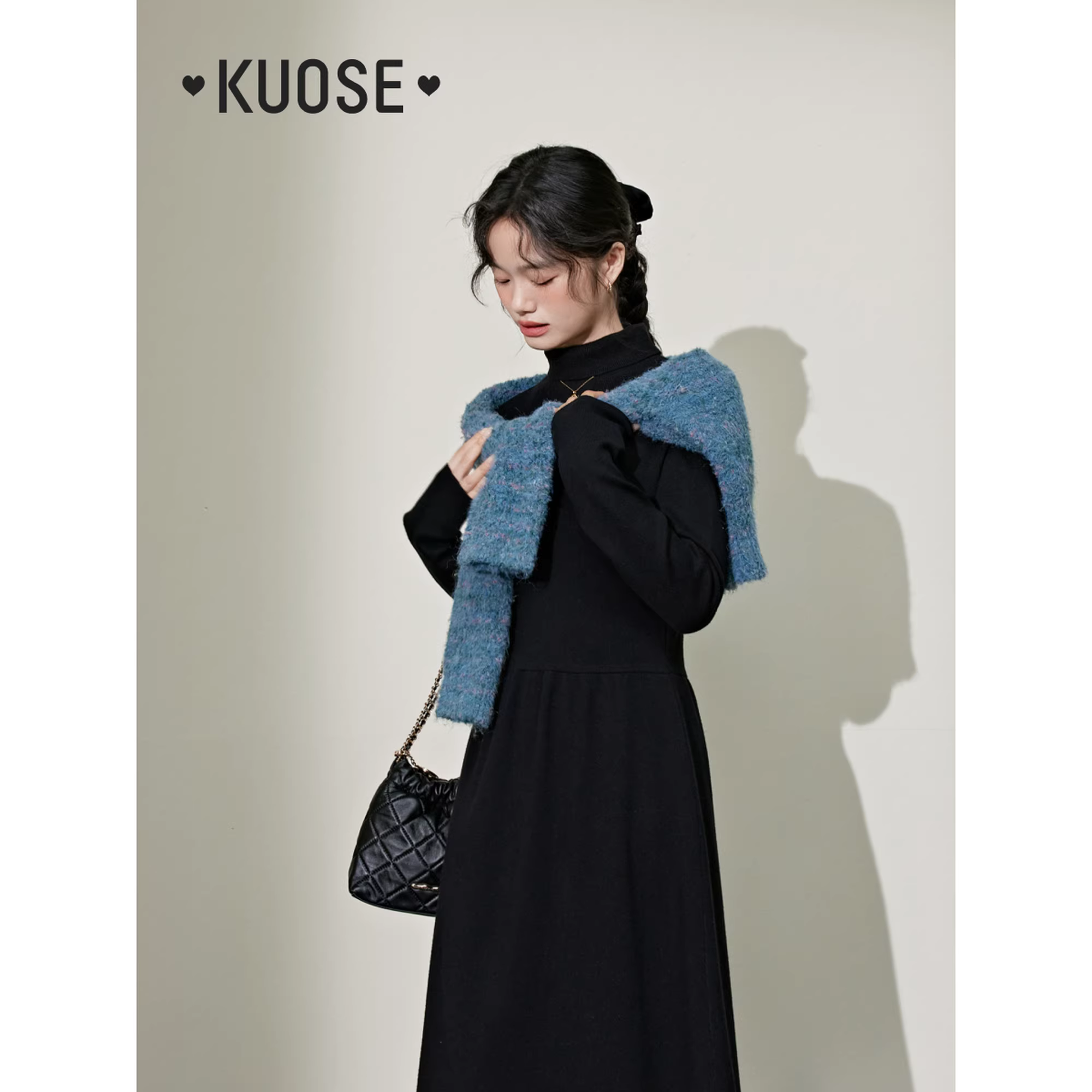 KUOSE 쿠오세 가을겨울 니트 브이넥 베스트 원피스 세트 - 상세 이미지 3