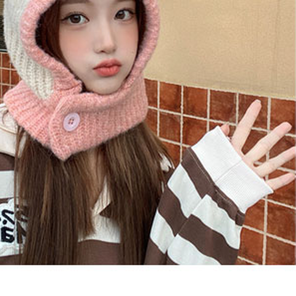 귀요미룩버튼형바라클라바 부클간편착용넥워머 파스텔톤겨울필수니트후드 - 상세 이미지 3