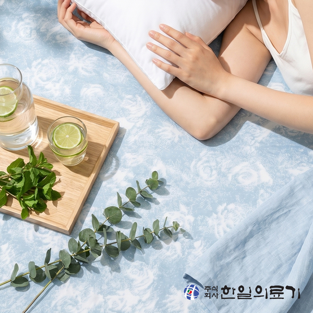 한일의료기 시원한 냉감패드 여름 아이스 쿨매트 침대패드 고정밴드 쿨링 이불 플로럴 Q 이미지 3