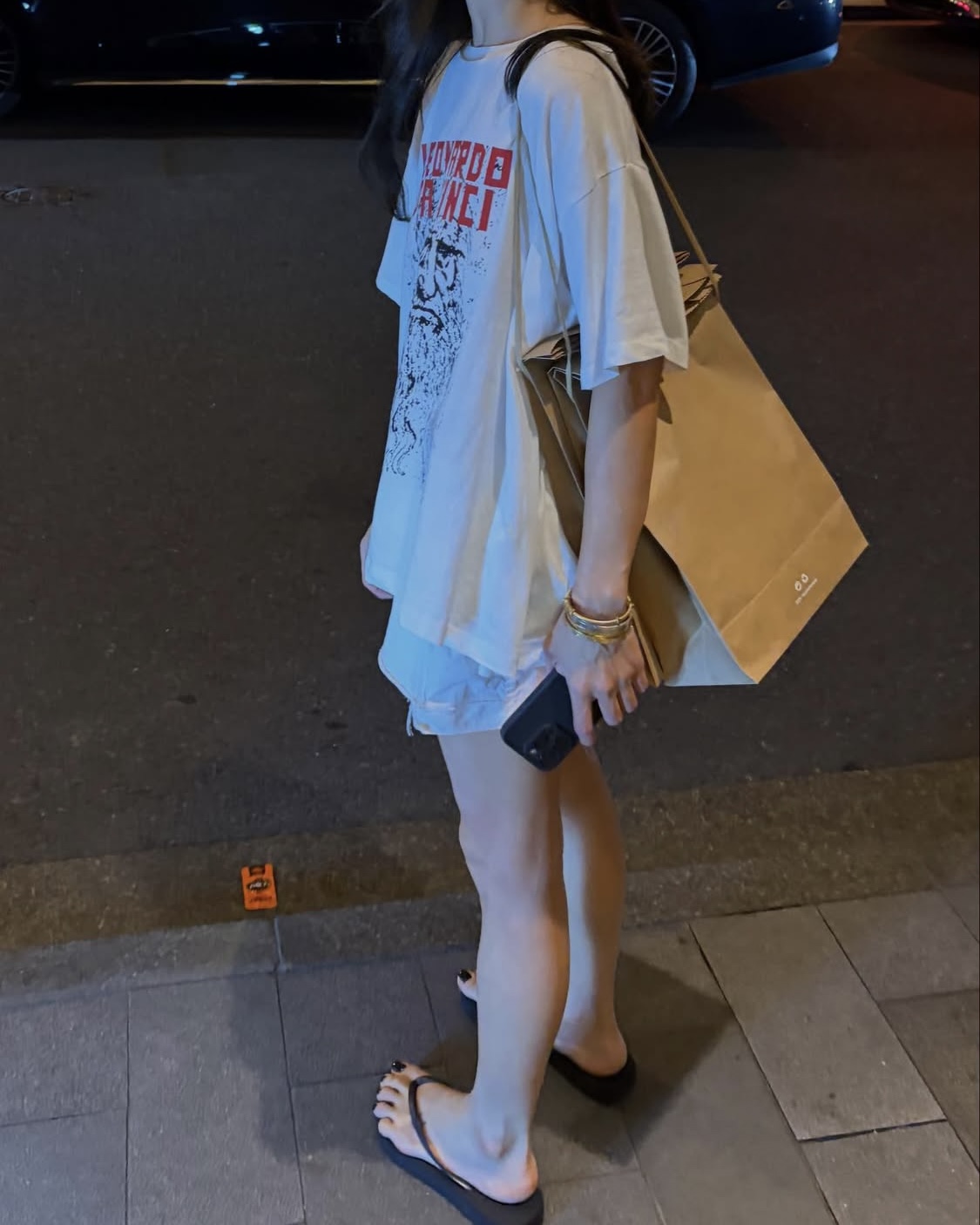 [당일발송] 아웃핏 다빈티 다빈 반팔티 팔뚝커버 빈티지 프린트 롱 오버핏 루즈핏 5부티 (아이보리) - 상세 이미지 5