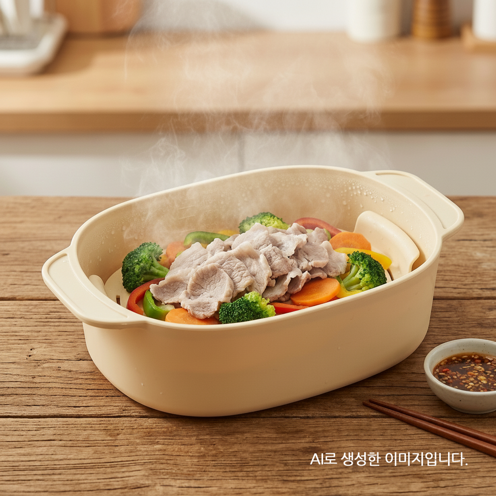 퓨어미즈키 전자레인지 오븐 실리콘 멀티 사각 대용량 찜기 1300ML 25cm, 버터옐로우 이미지 8