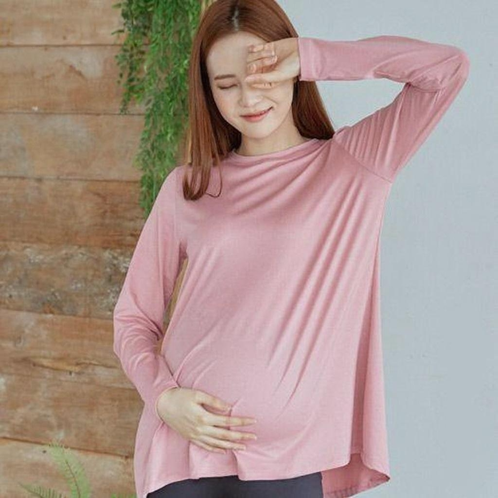 블룸마터니티 롱슬리브 임산부요가티셔츠 임부복 임산부요가복(피치기모) - 상품 이미지
