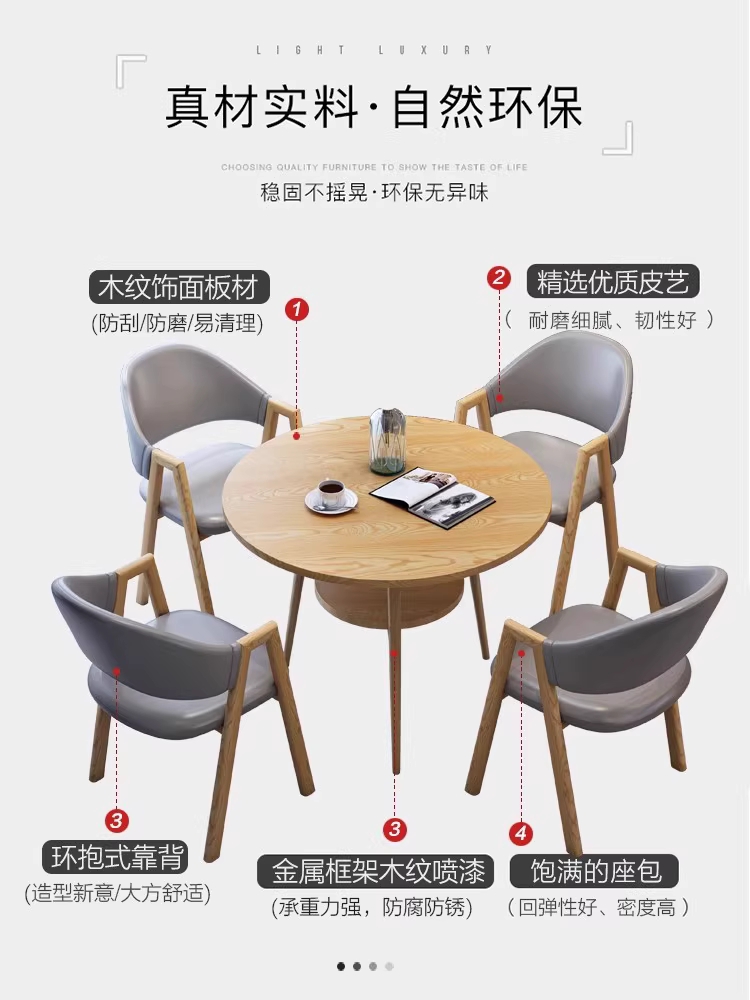 원형 상담테이블 세트 카페 회의용 휴게실 라운지 월넛 차콜그레이 60x60x75cm - 상세 이미지 4