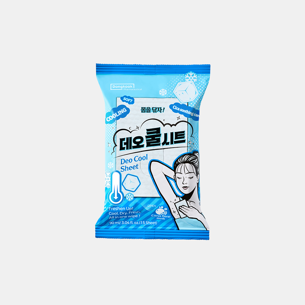 동국제약 마데카 몸을 닦자 데오 쿨시트 15매 1개 / 겨드랑이 쿨링시트 샤워 땀티슈 머스크향 - 상품 이미지