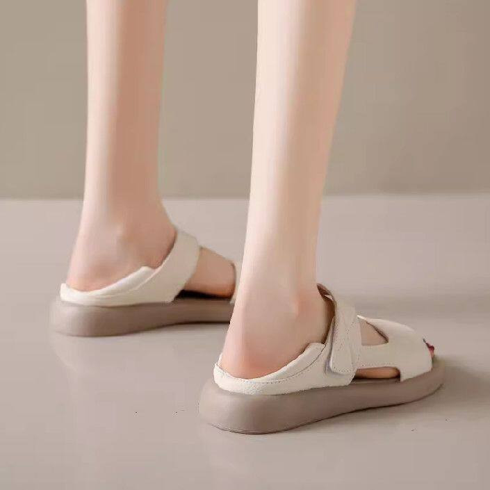 뒤꿈치막힌샌들 뒤막힘 발편한 장마철 슬리퍼 휴양지 로마 여름 임산부 베이지 - 상세 이미지 4