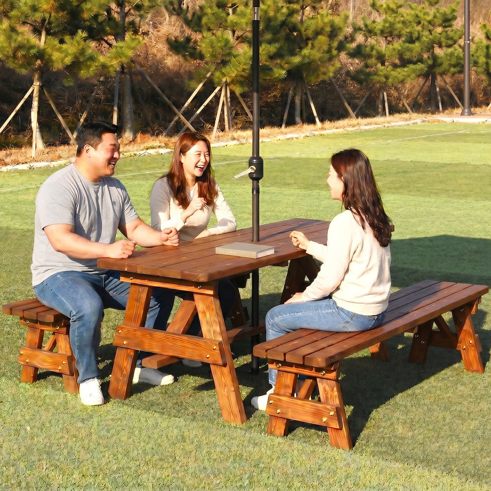 야외테이블 세트 파라솔테이블 4인 분리형 월넛 가격 비교 엉클트리uncle tree 야외테이블 세트 파라솔테이블 4인 분리형 월넛