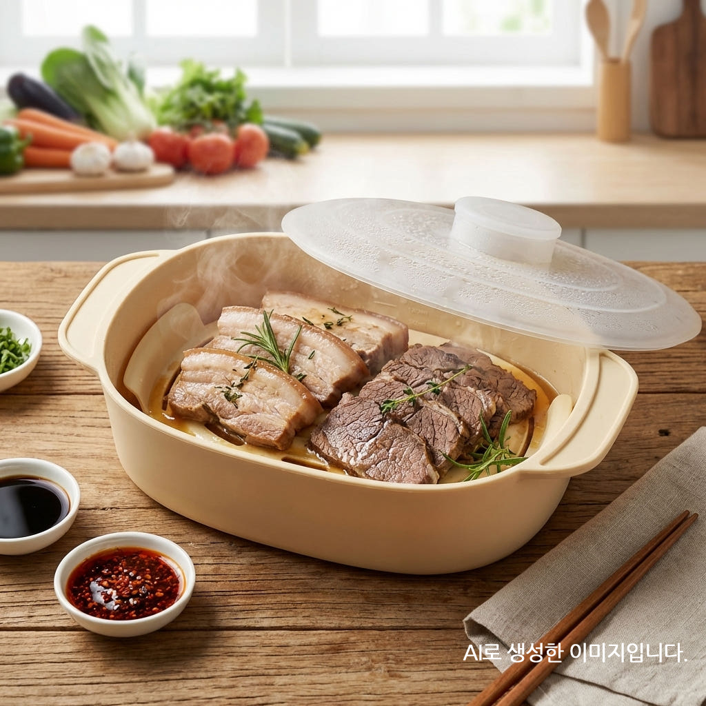 퓨어미즈키 전자레인지 오븐 실리콘 멀티 사각 대용량 찜기 1300ML 25cm, 버터옐로우 - 상품 이미지
