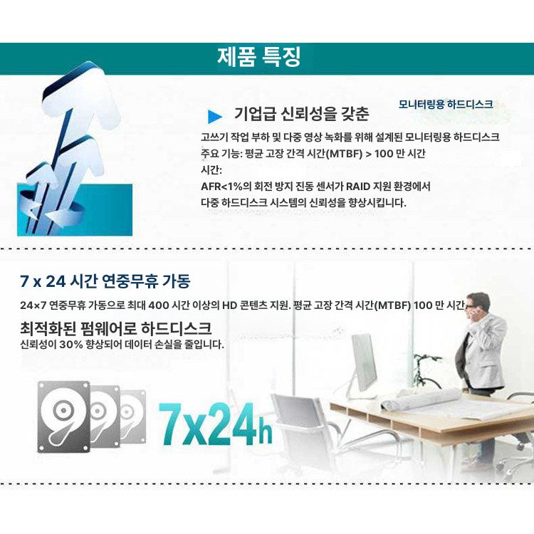CCTV 하드 씨게이트 SkyHawk 감시카메라 HDD 하드디스크 2TB 웨스턴디지털 - 상세 이미지 4