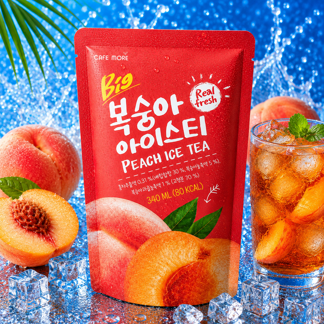 카페모어 빅 복숭아 아이스티 340ml (8개입x5 총40팩) 음료 파우치 휴대 ADE - 상세 이미지 3