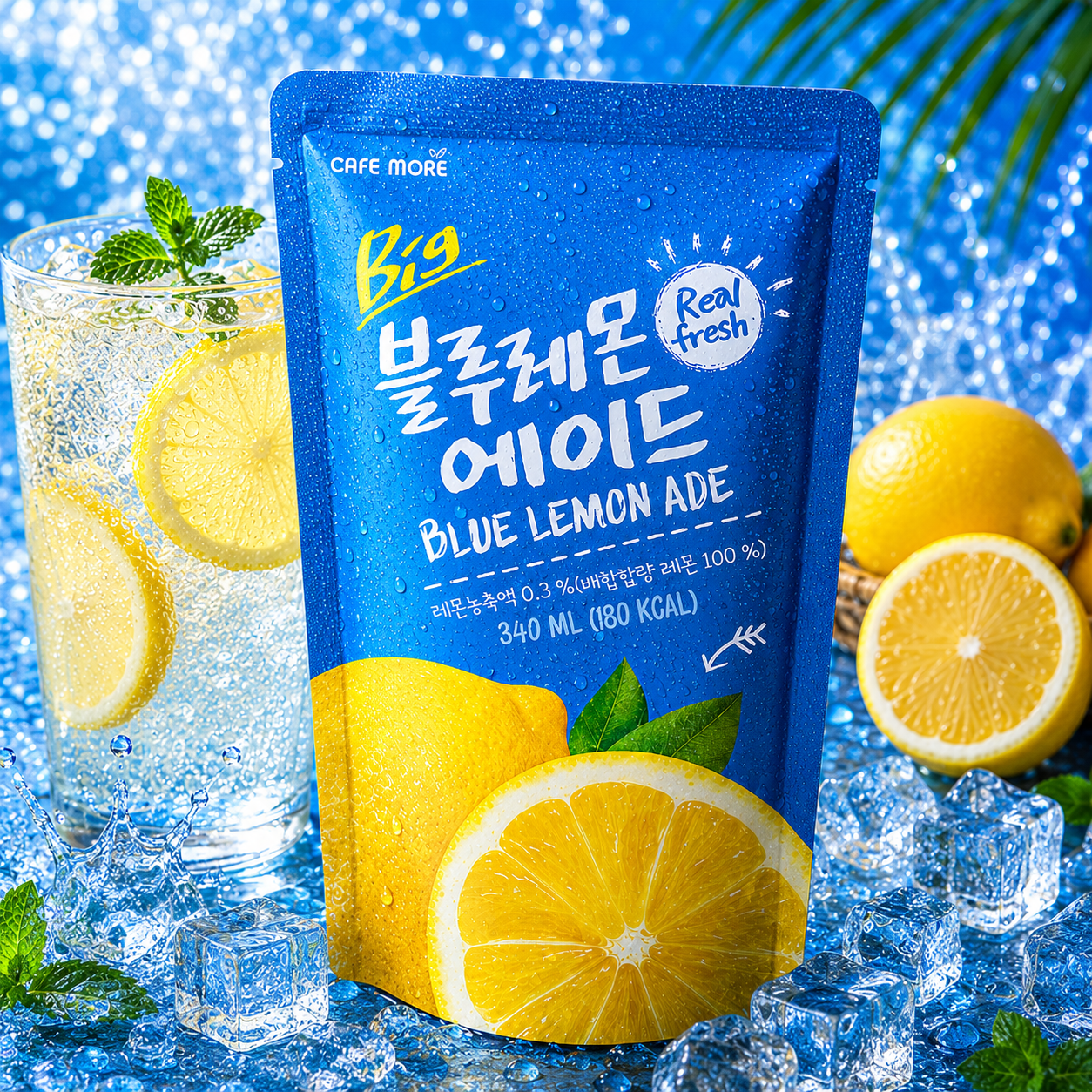카페모어 빅 블루레몬 에이드 340ml (8개입x5 총40팩) 음료 파우치 휴대 ADE - 상세 이미지 3