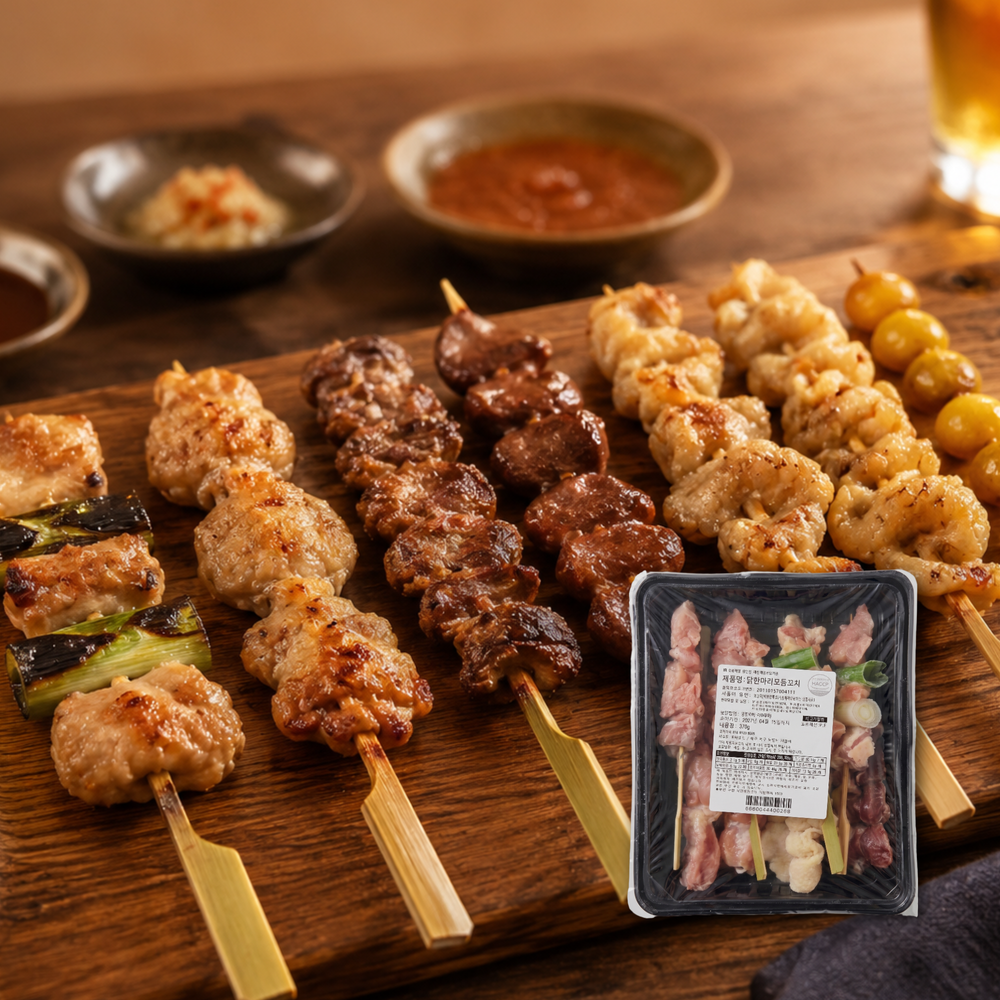 닭한마리 닭꼬치 모듬 6종(12꼬치) 370g 닭살 목살 파닭 껍질 염통 은행 포함 이미지 6