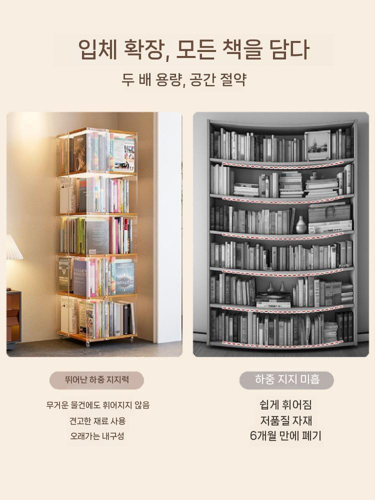 아크릴 회전 책장 선반 수납 철제 책꽂이 틈새 이동식 5단 이미지 6