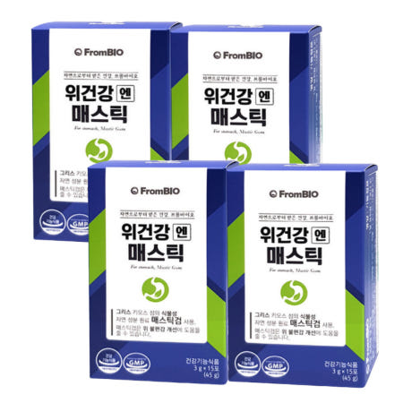 프롬바이오 위건강엔 매스틱 검 메스틱 위점막 보호 영양제 3g 15포 4개