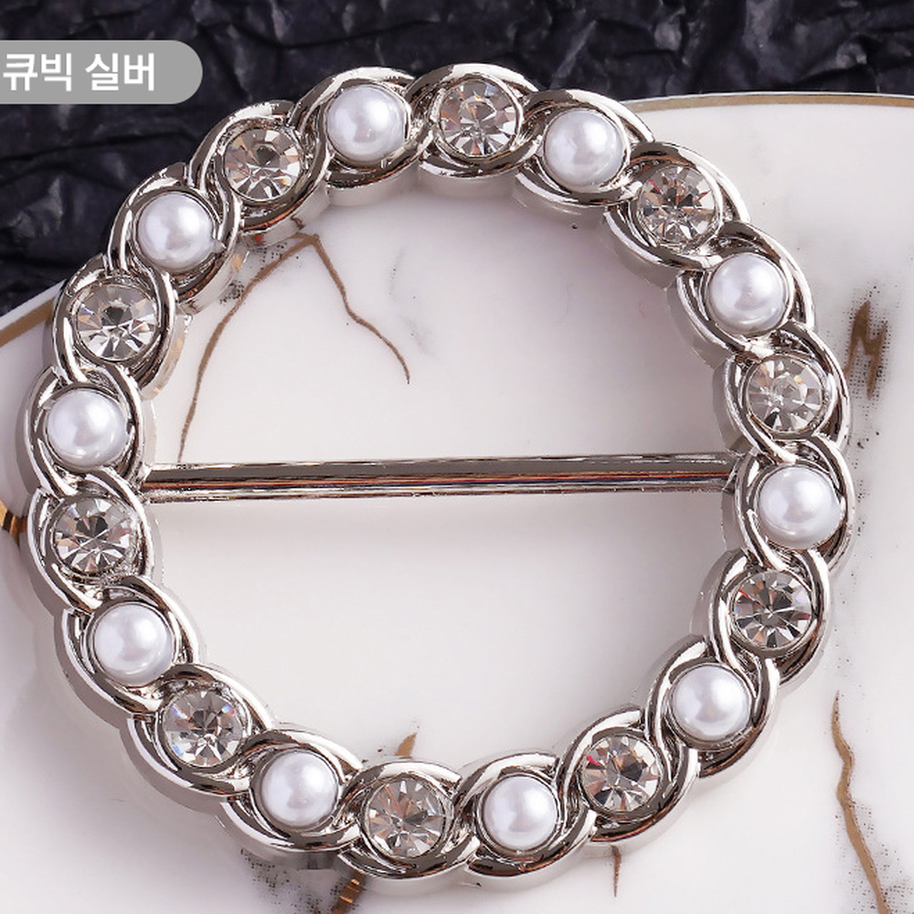 클로버디자인넥타이링스카프링 큐빅포인트넥장식스카프고리 진주장식코디악세서리쁘띠링 - 상세 이미지 4