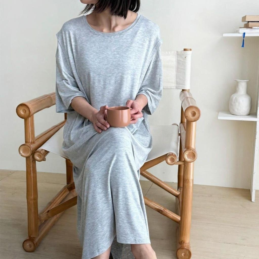 블룸마터니티 루즈핏 반팔 수유잠옷 수유원피스 - 상품 이미지