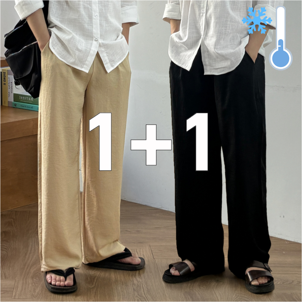 1+1 남자 린넨바지 마바지 와이드 팬츠 밴딩 여름
