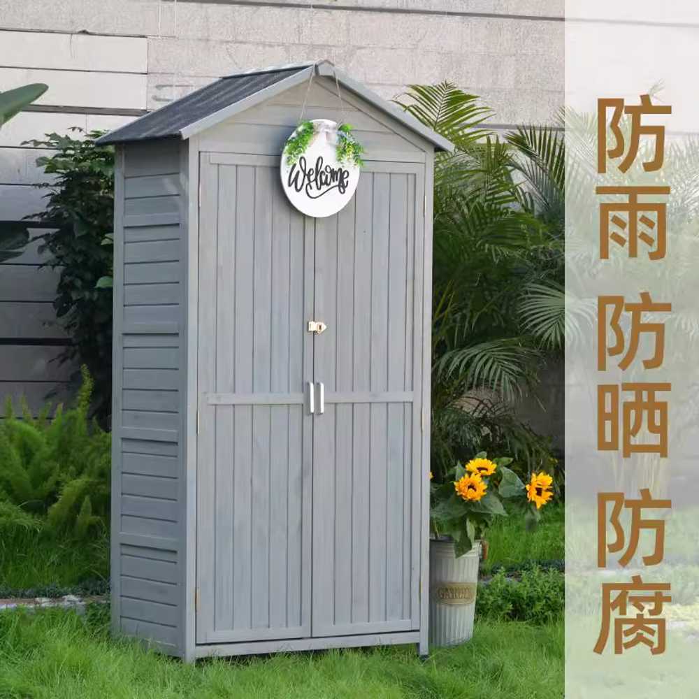 야외 보관함 거치대 캠핑장 펜션 나무 농기구 수납장 G형 회색 - 상세 이미지 5