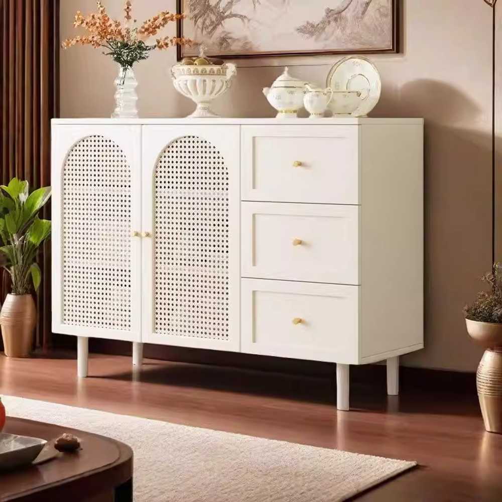 복도 라탄 서랍장 현관 보드 선반 침실 인테리어 콘솔 80x40x95 월넛 - 상세 이미지 3