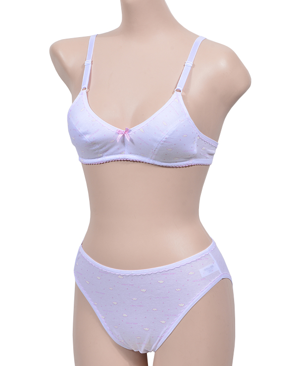 이드로 국산 주니어 중 고등학생 A컵 2단계 3/4컵 노몰드 노와이어 브라 삼각 팬티 세트 - 상품 이미지