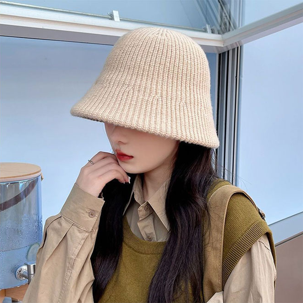 니트조직겨울코디버킷햇 아이보리야외활동벙거지모자 머리둘레조절데일리룩니트모자 - 상세 이미지 2