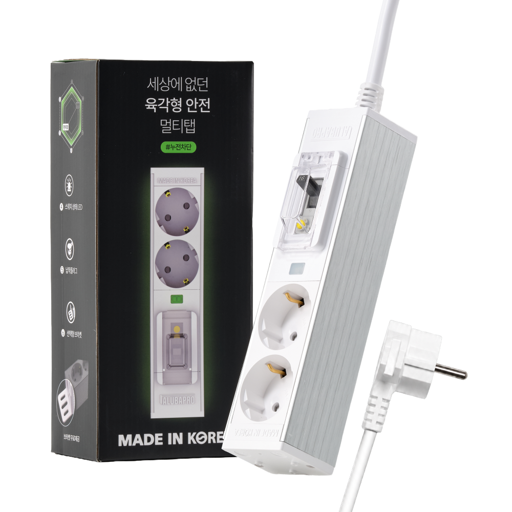 알루바프로 국산 고용량 멀티탭 누전차단 에어컨 전용 고전압 알루미늄 실버, 2구, 1.5m - 상품 이미지