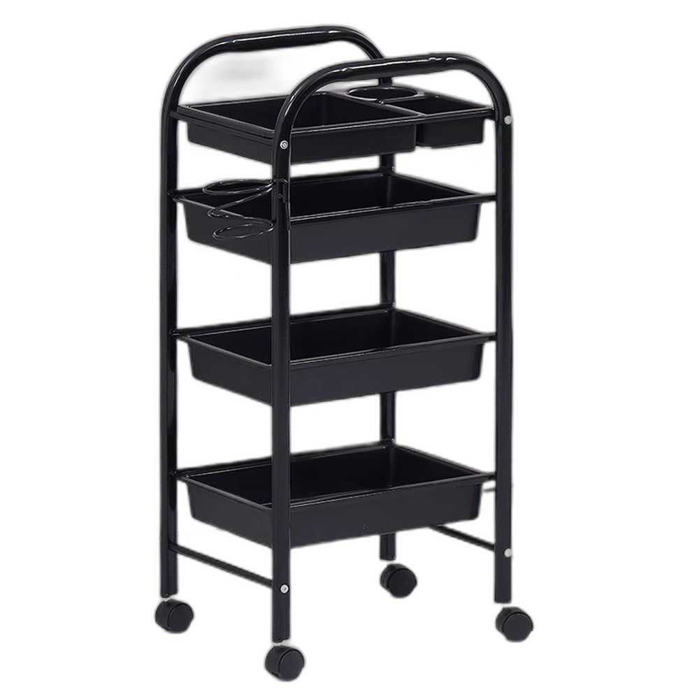 이동식 서랍 카트 미용실 트롤리 웨건 트레이 화장품 블랙 4단 - 상품 이미지